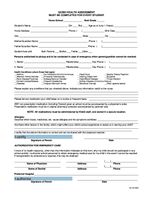 GCISD Student Health Assessment Form