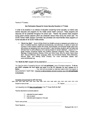 Non-Participation Request for Human Sexuality Education