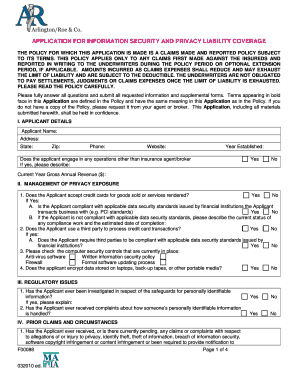 Application for Information Security and Privacy Liability Coverage