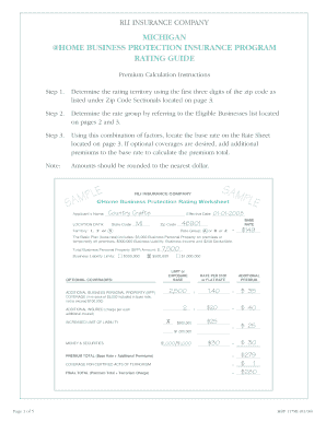 RLI Home Business Protection Insurance Rating Worksheet