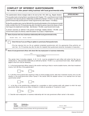 Conflict of Interest Questionnaire Form CIQ