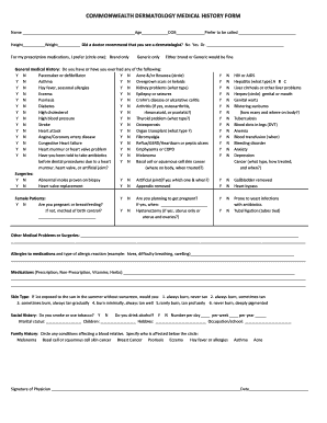 Dermatology Medical History Form