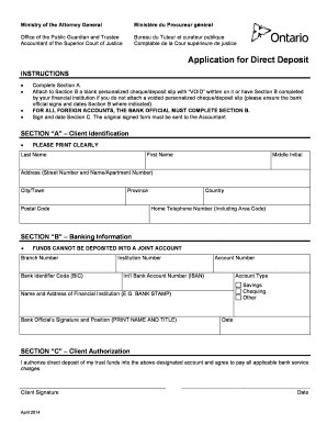 Ontario Direct Deposit Application