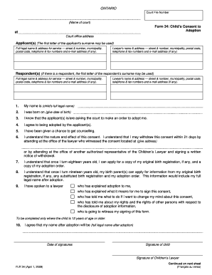 Ontario Child’s Consent to Adoption Form 34