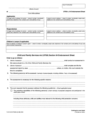 CFSA Section 54 Endorsement Sheet