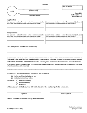 Ontario Court Authorization to Commissioner Form 20A