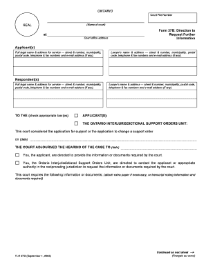 Ontario Form 37B: Direction to Request Further Information