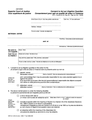 Ontario Litigation Guardian Consent Form