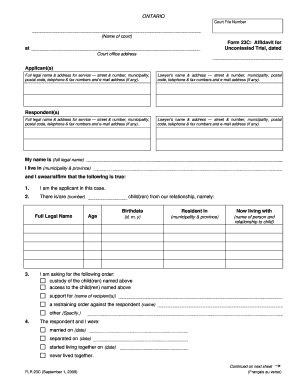 Form 23C: Affidavit for Uncontested Trial