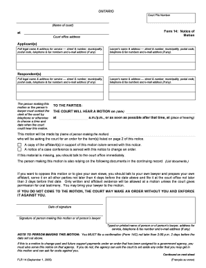 Ontario Form 14: Notice of Motion