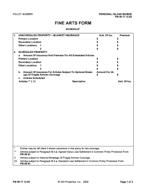 Fine Arts Insurance Policy Form