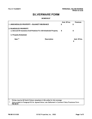 Silverware Insurance Policy Form