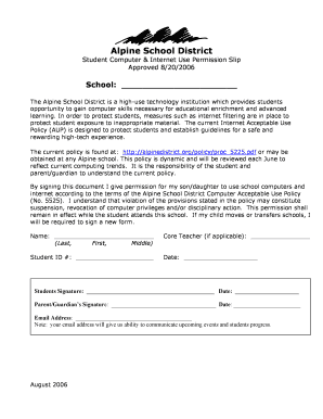 Alpine School District Student Computer Use Permission Slip