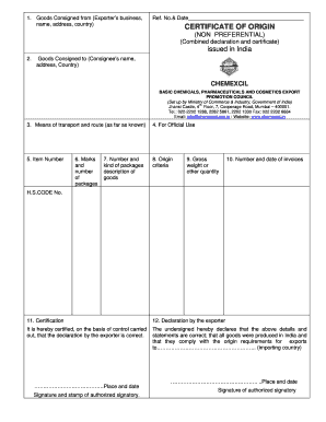 Certificate of Origin Non Preferential