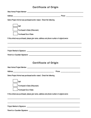 Certificate of Origin for Meat Animal Project