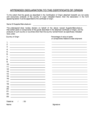 Appended Declaration to Certificate of Origin