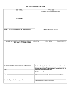 Certificate of Origin