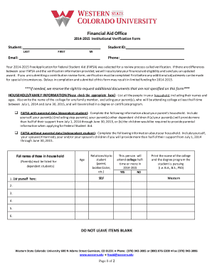2014-2015 Institutional Verification Form