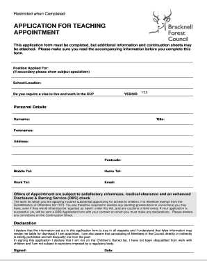 Application for Teaching Appointment