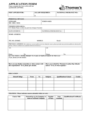 London Day Schools Job Application Form