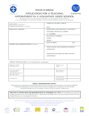 Fillable Online tes co Application for a teaching appointment in a ...