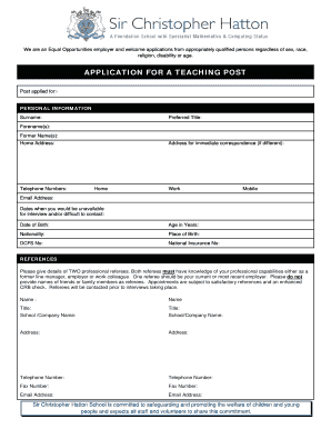 Application for a Teaching Post
