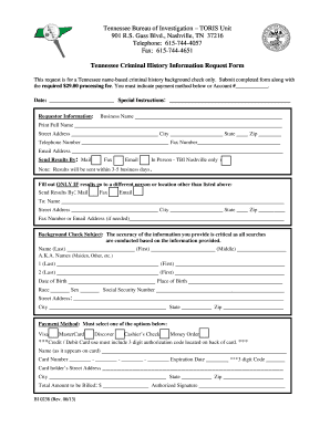 Tennessee Criminal History Information Request