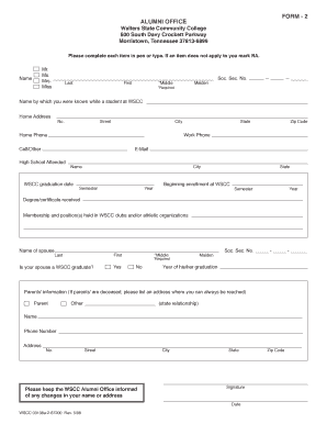 Walters State Community College Alumni Information Form