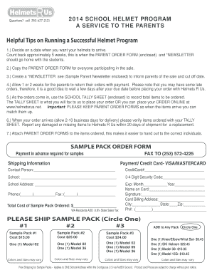 School Helmet Program Parent Order Form