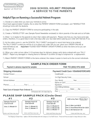 School Helmet Program Parent Order Form