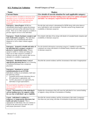 SCL Waiting List Validation Form
