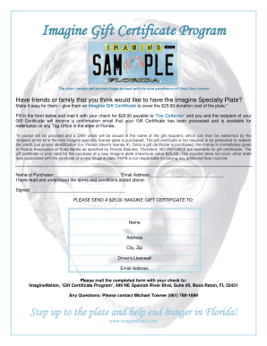 Imagine Gift Certificate Form