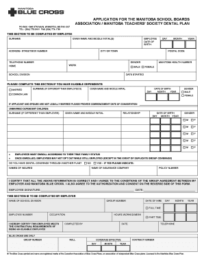 Manitoba School Boards Dental Plan Application