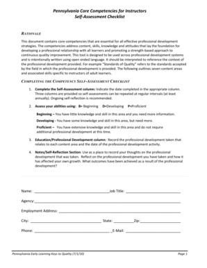 Pennsylvania Core Competencies Instructor Self-Assessment Checklist