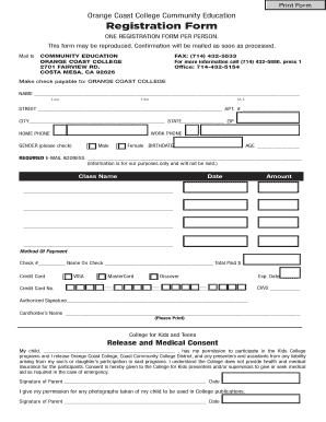 Orange Coast College Community Education Registration Form