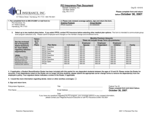 PCI Insurance Renewal Plan Form