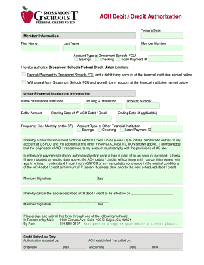 ACH Debit Credit Authorization