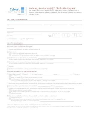 University Pension 403(b)(7) Distribution Request