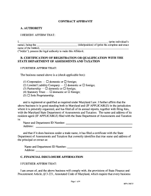 Maryland Contract Affidavit