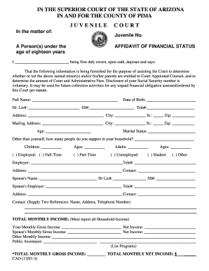 Financial affidavit pima county fillable form