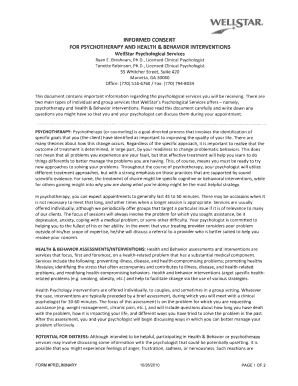 Informed Consent for Psychotherapy and Health & Behavior Interventions