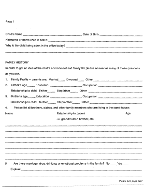 Pediatric Health History Form