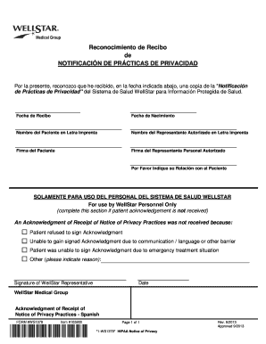 Formulario de Reconocimiento de Recepción de Notificación de Prácticas de Privacidad