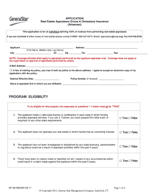 Real Estate Appraisers Errors & Omissions Insurance Application