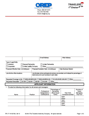 Real Estate Professional Liability Coverage Application