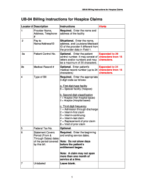UB-04 Billing Instructions for Hospice Claims