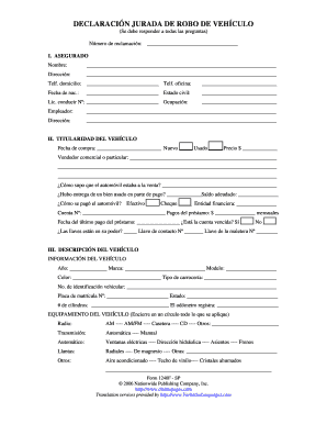 DECLARACIÓN JURADA DE ROBO DE VEHÍCULO