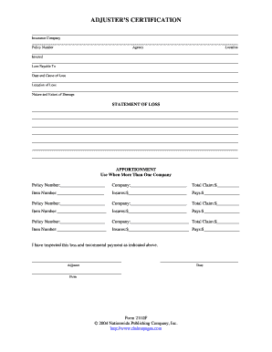 Adjuster's Certification Form