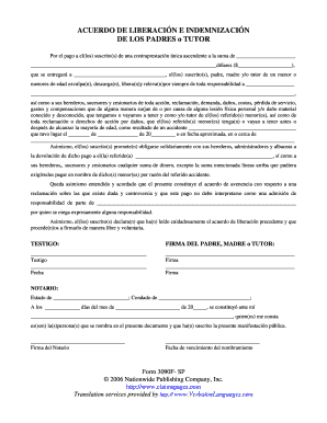 ACUERDO DE LIBERACIÓN E INDEMNIZACIÓN