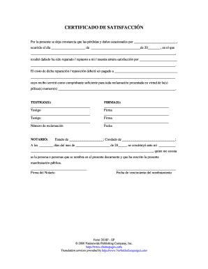 Certificado de Satisfacción